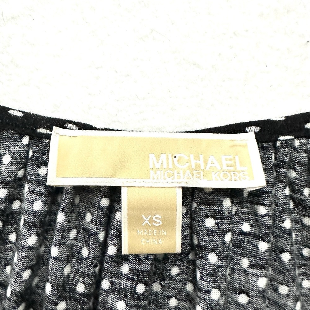 Michael Kors Polka Dot Blouse Top XS 3/4 Sleeve Black White Pleated Viscose - Picture 4 of 8